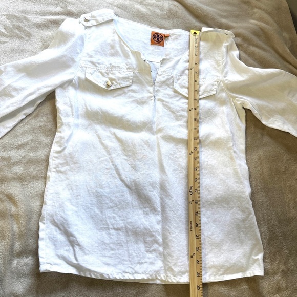 Tory Burch Tunic Top 100% Linen Long Sleeve Convertible Sleeves Size 6 Off White - Picture 6 of 8